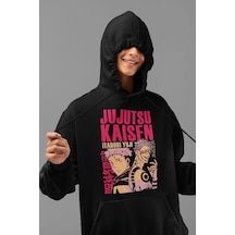 Jujutsu Kaisen Itadori Yuji Baskılı Unisex Oversize Anime Hoodie Siyah