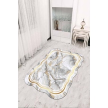 Gri Gold Çerçeveli Kaymaz Tabanlı Lazer Kesim Halı Rv305n11 Gri - Gold