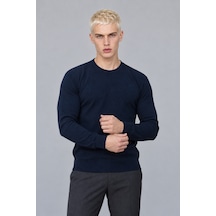 Hk Premium Erkek Fitilli Slim Fit Bisiklet Yaka Triko Kazak Lacivert