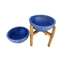 Bitki Tasarımı Ev Dekorasyon Lacivert Granit Aranjman Sunumluk Toprak Saksı Ayaksız Ve 4 Ayaklı İkili Set 20 Cm Çap