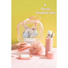 Porsima 3143 Tavşan Figürlü Seyahat Seti - Diş Fırçası Kutusu Banyo Lifi Sabun Kutusu Seyahat Çantası Pembe