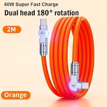 Çift Dönen Hızlı Şarj Kablosu Usb C Tip-c Şarj Cihazı Sıvı Silikon Kablo Huawei Orange 2m Diğer