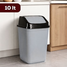 Porsima 0100 Kapaklı Gri-siyah Çöp Kutusu - Favori Banyo Ve Mutfak Çöp Kovası 10lt Siyah