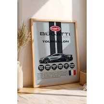 Bugatti Tourbillon Araba Tablosu - Teknik Özellikli Otomobil Poster - Çerçeveli Duvar Dekoru Kayın
