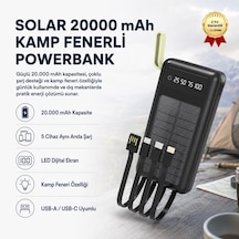 Solar 20,000mah 5 Cihaz Aynı Anda Şarj Kamp Fenerli Hızlı Şarj Powerbank-1398 BEYAZ