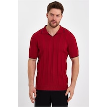 Cool Tarz Koyu Kırmızı Erkek Polo Yaka Çizgili Triko T-shirt-trz19109r02s Koyu Kırmızı Koyu Kırmızı