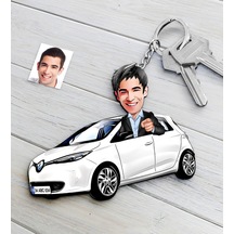 Kişiye Özel Bay Renault Zoe Figürlü Plakalı Ahşap Karikatür Anaht