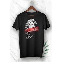 Unisex Siyah Mitoloji Büyük İskender Baskılı T-shirt Siyah
