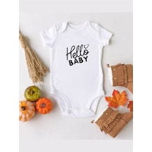 Tuğbababy Baby Unisex Hello Baby Desenli Organik Çıtçıtlı Body Kız Erkek Beyaz