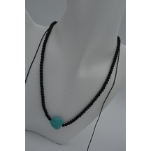 Stoneage Jewellery Kalp Turkuaz Ve Oniks Taşlı Metalsiz  Kolye Çok Renkli