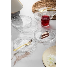 Porsima Venedik Pasta Tabağı Dik Tabak - 6lı Cam Sunumluk Pasta Kurabiye Kek İkram Servis Tabağı-16 Cm Şeffaf