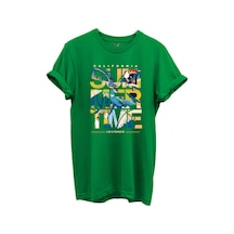 California Summertime Ve Tropikal Papağan Ve Palmiye Desenli %100 Pamuk Regular Fit Unisex T-shirt Yeşil