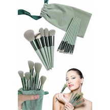 Makyaj - 608 - Fırça Seti Yeşil 13 Parça Fondöten Fırçası Allık Fırçası - Shopgpt - Far Fırçası