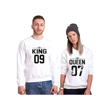 Tshirthane King 09 Queen 07 Sevgili Kombinleri Unisex Sweatshirt Kırık Beyaz