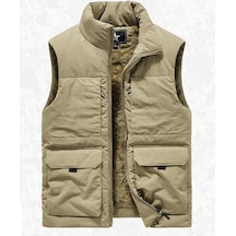 Kalın Polar Retro Çok Cepli Dik Yaka Erkek Yeleği. Siyah