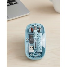 Bluetooth 5.2 Ve 2.4g Usb Kablosuz Mouse Pilli Mavi Tasarım Mh-hs5929-8222