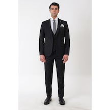 Efor Slim Fit Esnek Pamuklu Dokulu Siyah Yelekli Takım Elbise Tk 959