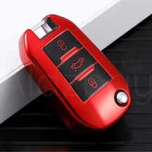 Peugeot 208 301 307 308 508 2008 3008 Partner Parlak Tpu Anahtar Kılıfı Kırmızı