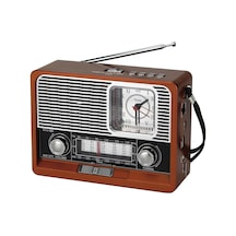 Nostalji Bluetooth Hoparlör Led Işıklı Saatli Fm Radyolu Sd Kart Ve Usb Girişli Şarjlı Hoparlör Ahşap - 603502617