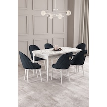 Calvin Beyaz Mermer Desen 80x132 Mdf Açılabilir Mutfak Masası Takımı 6 Adet Sandalye Antrasit