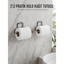 Mey İthalat 2 Adet Siyah Yapışkanlı Kağıtlık Duvar Tipi Tuvalet Kağıdı Ve Rulo Tutucu Çok Renkli