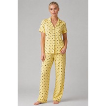 Sarı Puantiyeli Düğmeli Pijama Takımı 4642-sarı