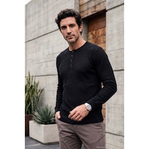 Buratti Pamuklu Regular Fit Düğmeli Bisiklet Yaka Sweat Erkek Sweat 5905852 Siyah