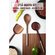 Akasya 3 Lü Servis Kaşığı & Servis Kevgiri & Servis Spatulası & Salata Servis Seti