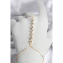 Pirinç Gold Renk Sıralı Zirkon Taşlı Kadın Şahmeran - Tj-sn757 Beyaz