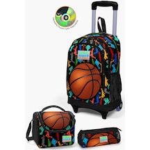 Coral High Kids Siyah Basketbol Desenli Çekçekli 3'lü Çanta Seti Set0123377