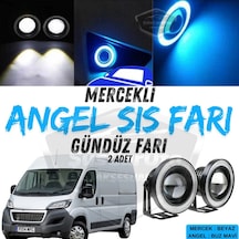 Peugeot Boxer Uyumlu Üniversal Mercekli Angel Sis Farı Metal Su Geçirmez 76 Mm Buz Mavi Halkalı Gündüz Farı Angel Eyes 2 Adet 00 Şüscaroto Aksesuar