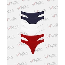Alya Underwear Kadın Tanga Külot, Pamuklu String, Lacivert Kırmızı Ekru 6'lı Paket Çok Renkli A02