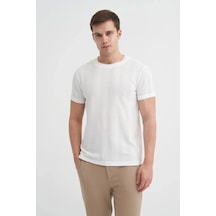 Cazador Slim Fit Bisiklet Yaka Örme Düz Tişört Ekru
