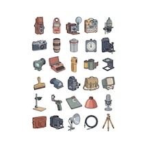 30 Adet Retro Foto Muhabir Ekipman Sticker Seti - Laptop, Ajanda, Matara İçin Çok Renkli