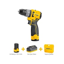 Akülü Vidalama Seti, 12 Volt, 2.5 Amper, Sarı