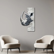 Beyaz Gergedan Metal Tablo Vahşi Doğa Duvar Dekoru 60x95 Cm Çok Renkli