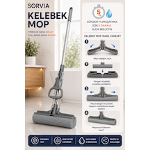 Kelebek Mop Kendinden Sıkmalı Pva Sünger Mop 124 Cm Çelik Saplı Yer Silme Ve Zemin Temizlik Mopu Kıl Tüy Toz Toplayan Temizlik Seti
