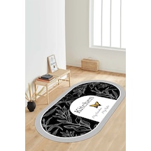 West Home Dijital Baskı Yıkanabilir Kaymaz Taban Oval Salon Halısı Mutfak Halısı Yolluk Wh 528 Black