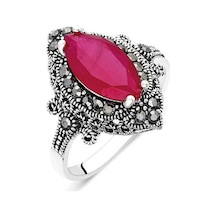 Kök Yakut Taşlı Yüzük Oksitli Gümüş Bayan Yüzüğü Yzk-368