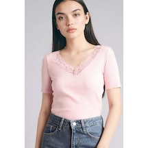 Defacto Slım Fıt Fitilli Kaşkorse Tişört G9665ax26sppn453 Pembe-pn453