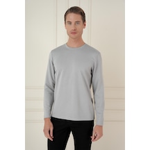 Efor Comfort Fit Bisiklet Yaka Uzun Kol Casual Gri Tişört Ts 892 Gri