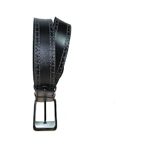 Hakiki Deri Erkek Spor Nakışlı Kot Kemeri 4,5 Cm Siyah