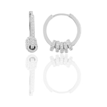 Gümüş Zirkon Taşlı Rodyumlu Ring Küpe