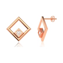 Kare Çerçeve Tek Taş Rose Gümüş Küpe