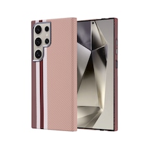 Samsung Uyumlu GalaxyS24 Ultra Kılıf Ultra İnce Magsafe Karbon Fiber Görünümlü İnce Hafif Celikaksesuar Altın