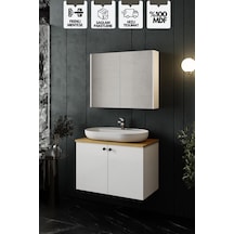 Karen Banyo Mimoza 80 Cm Tezgahlı, Aynalı Banyo Dolabı Seti, Seramik Lavabo Dahil, Beyaz, Mdf Beyaz