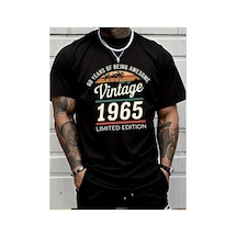 Caddemia Yaz Moda Rahat Gevşek 60 Yıl Büyük Desen Baskılı Sınırlı Üretim 1965 Retro Siyah 2XL
