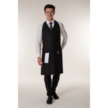 Siyah Garson Kafe Restoran Yelekli Askılı Önlük-Siyah