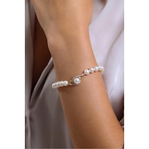 5 Mm Zirkon Taşlı Doğal İnci Bileklik 20 Cm / Beyaz Beyaz Beyaz Altın