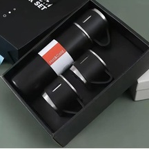 Termos Seti, Paslanmaz Çelik Termos 500ml, 2 Fincan İle, Seyahat Seti, Siyah Diğer